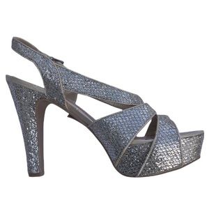 Pink Pepper glitter metallic platform sandal heels 10M